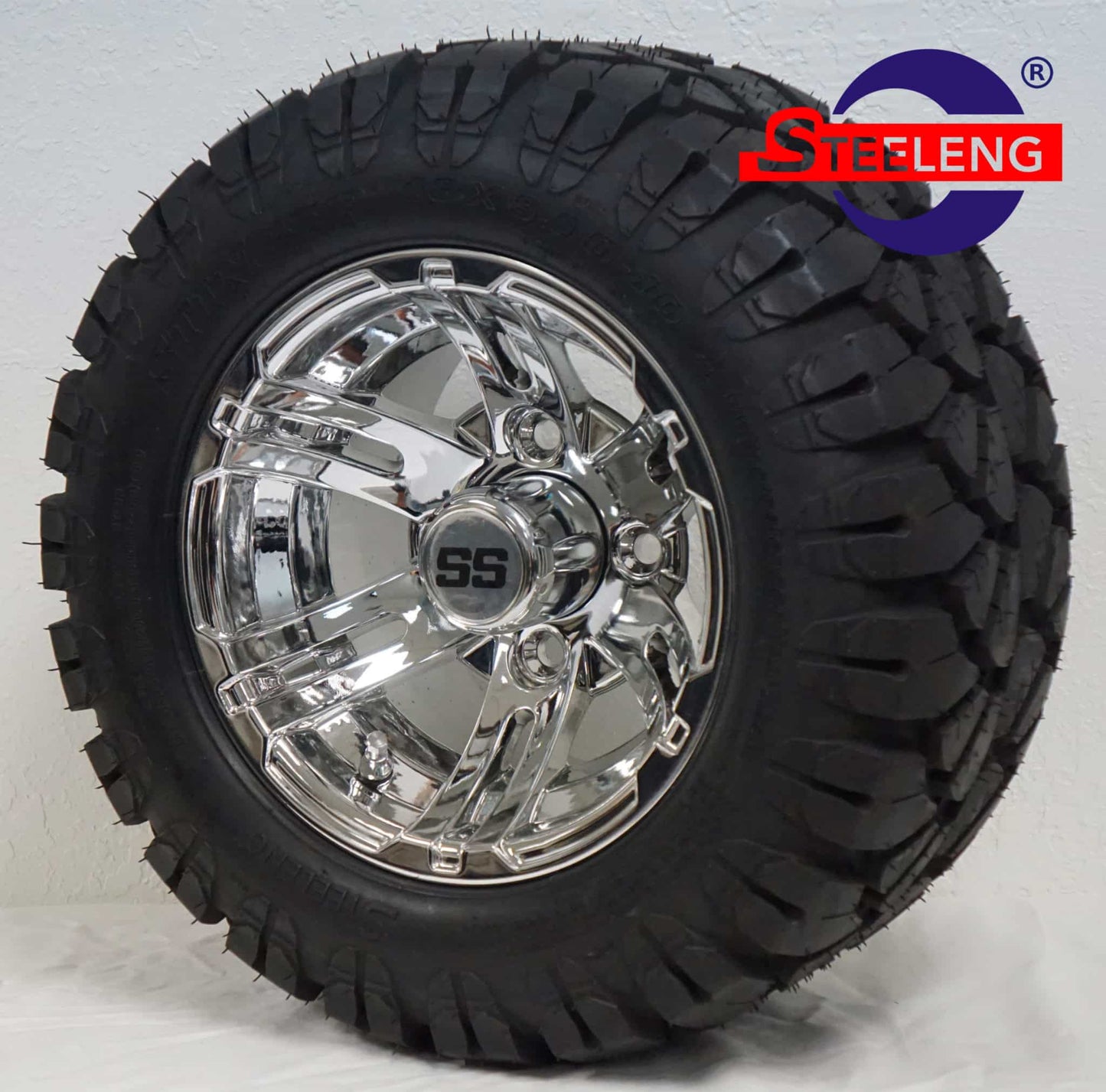 SGC 10″ X 7″ BULLDOG CHROME WHEEL – ALUMINUM ALLOY / STEELENG 18″X9″-10″ STINGER ALL TERRAIN TIRE DOT APPROVED