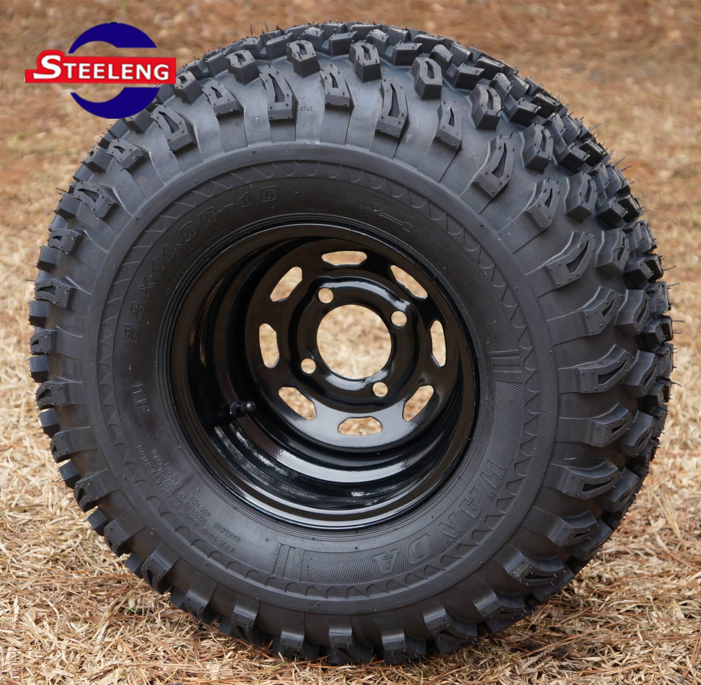 SGC 10″X7″ STEEL WHEEL – BLACK – SLOTTED / STEELENG 22″X11″-10″ ALL TERRAIN TIRE DOT APPROVED