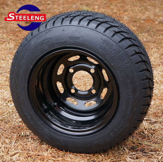 SGC 10″X7″ STEEL WHEEL – BLACK – SLOTTED / STEELENG 205/50-10 LOW PROFILE TIRE DOT APPROVED