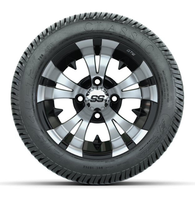 12” GTW Vampire Black and Machined Wheels with Excel Lo-Pro Street Tires – Set of 4