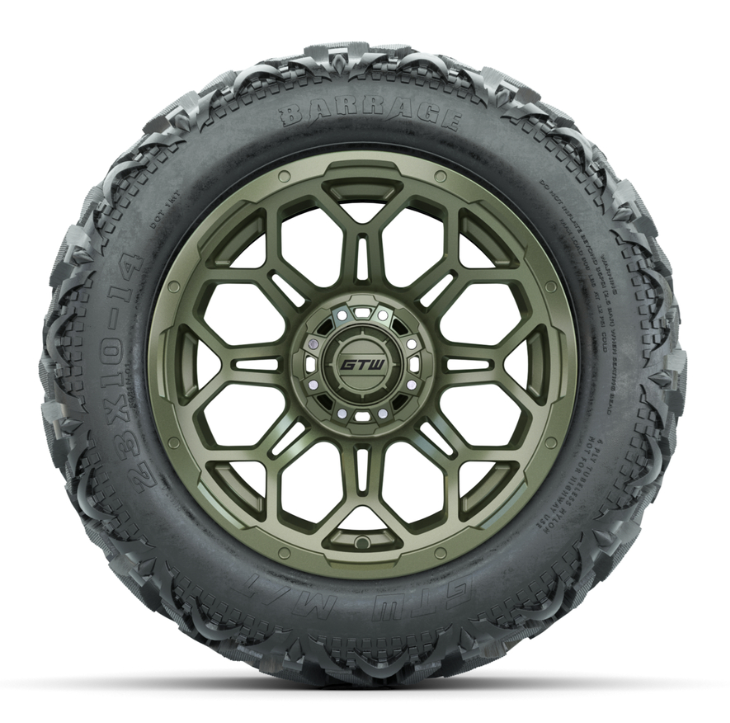 14” GTW Bravo Matte Recon Green Wheels with 23” Barrage Mud Tires – Set of 4
