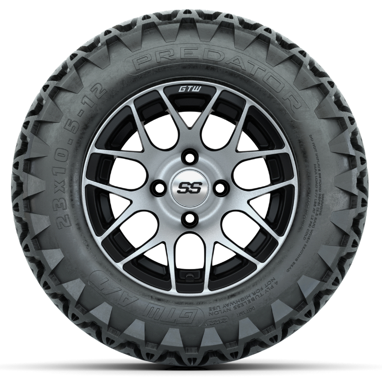 12” GTW Pursuit Black/Machined Wheels with Predator All-Terrain Tires – Set of 4