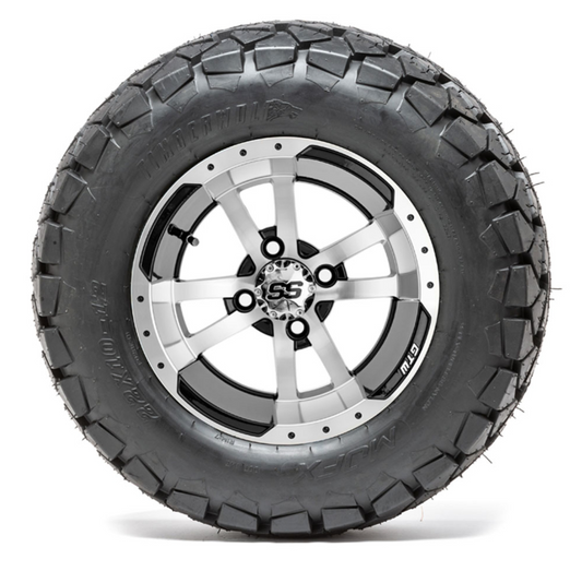 12” GTW Storm Trooper Black and Machined Wheels with 22” Timberwolf Mud Tires – Set of 4