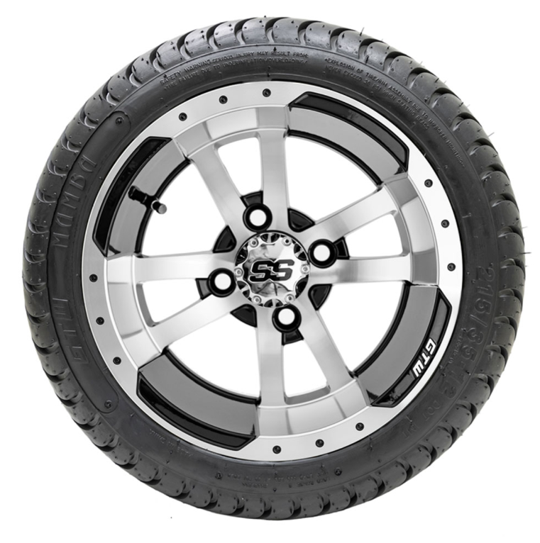 12” GTW Storm Trooper Black and Machined Wheels with 18” Mamba DOT Street Tires – Set of 4