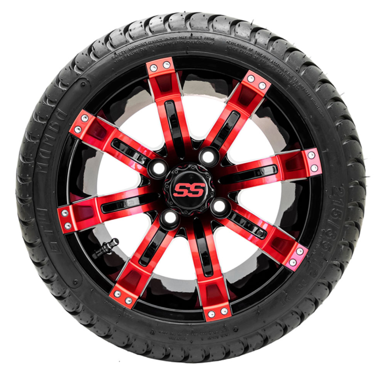 12” GTW Tempest Black and Red Wheels with 18” Mamba DOT Street Tires – Set of 4