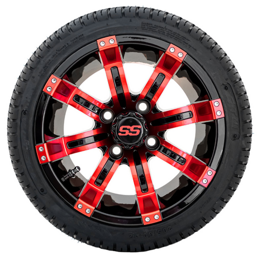 12” GTW Tempest Black and Red Wheels with 18” Fusion DOT Street Tires – Set of 4