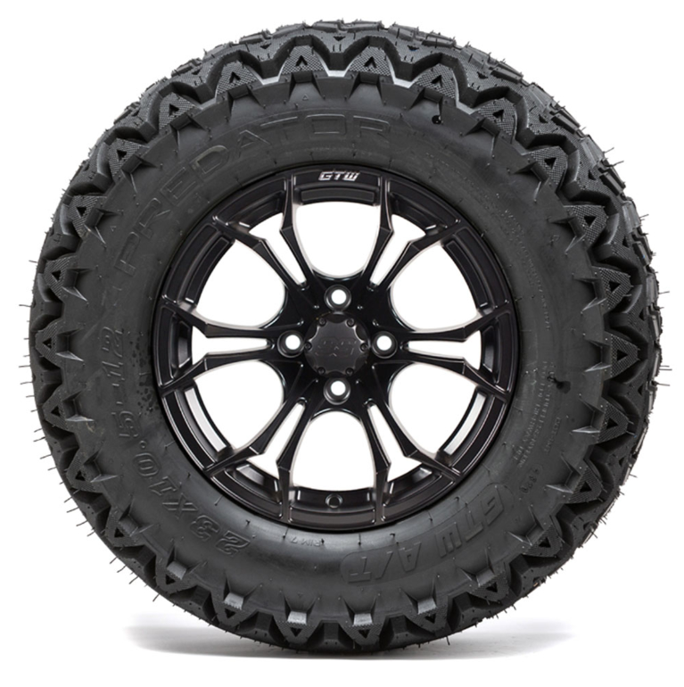12” GTW Spyder Black and Machined Wheels with 23” DOT Predator A/T Tires – Set of 4