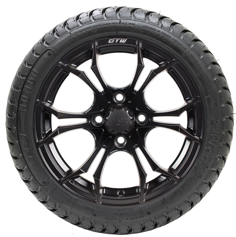 12” GTW Spyder Matte Black Wheels with 18” Mamba DOT Street Tires – Set of 4